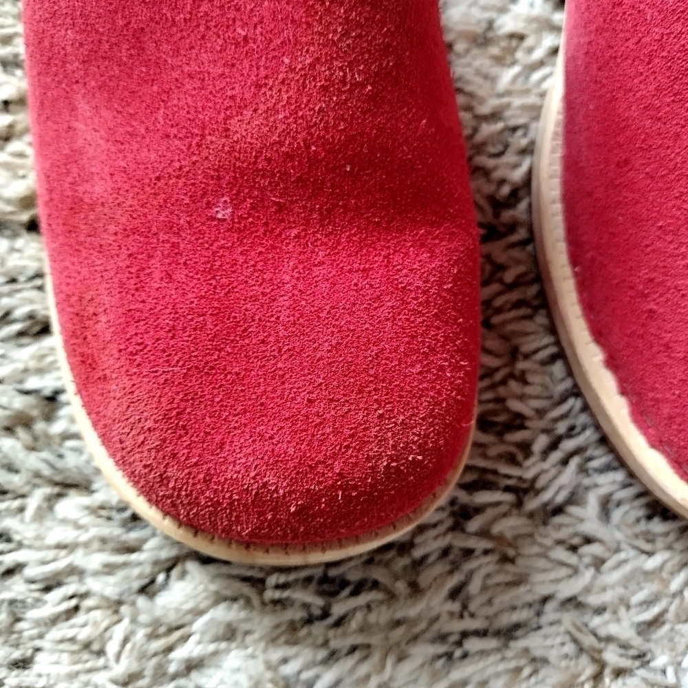 Burberry Authentic Red Suede Leather Wooden Clogs Mules Slip On sz 38/7,5 - Picture 4 of 9